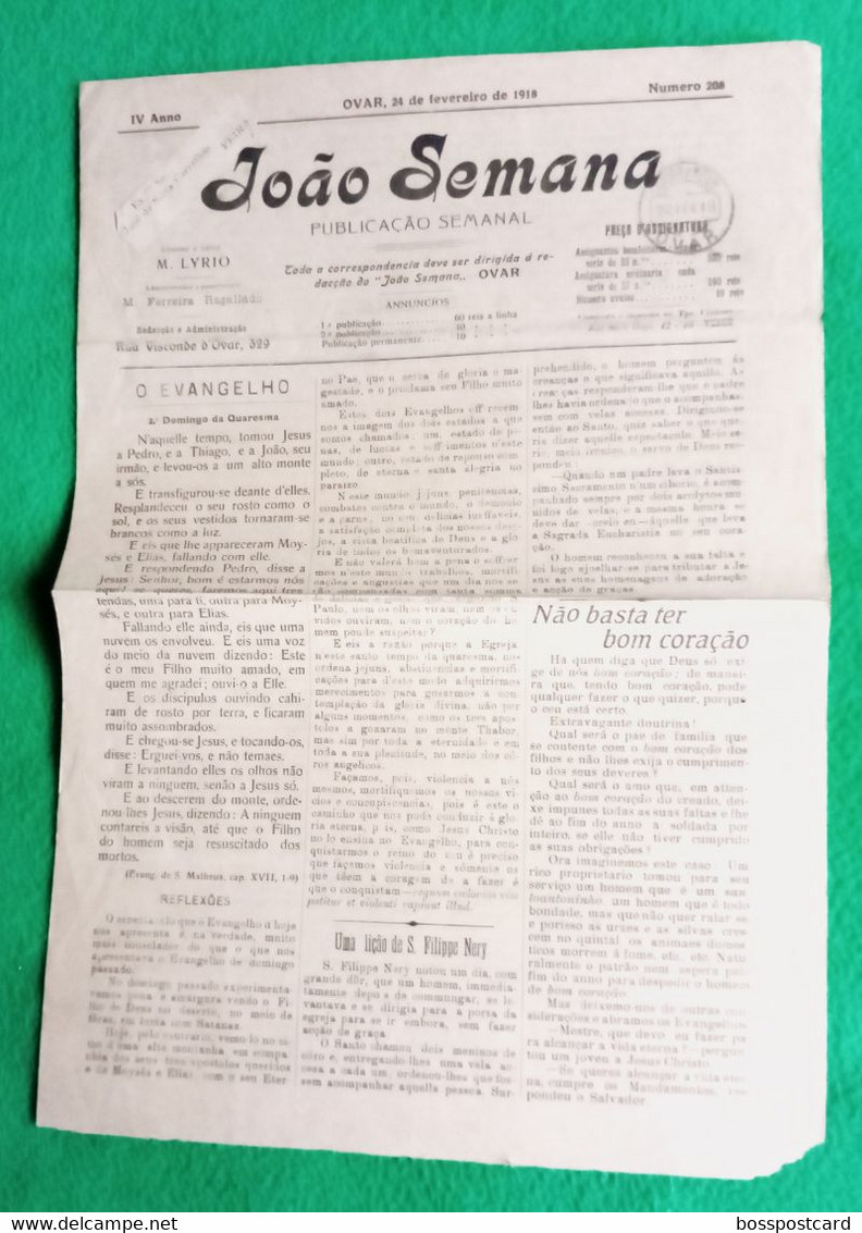 Ovar - Jornal "João Semana" Nº 208 De 24 De Fevereiro De 1918 - Imprensa. Aveiro. Portugal. - Informations Générales