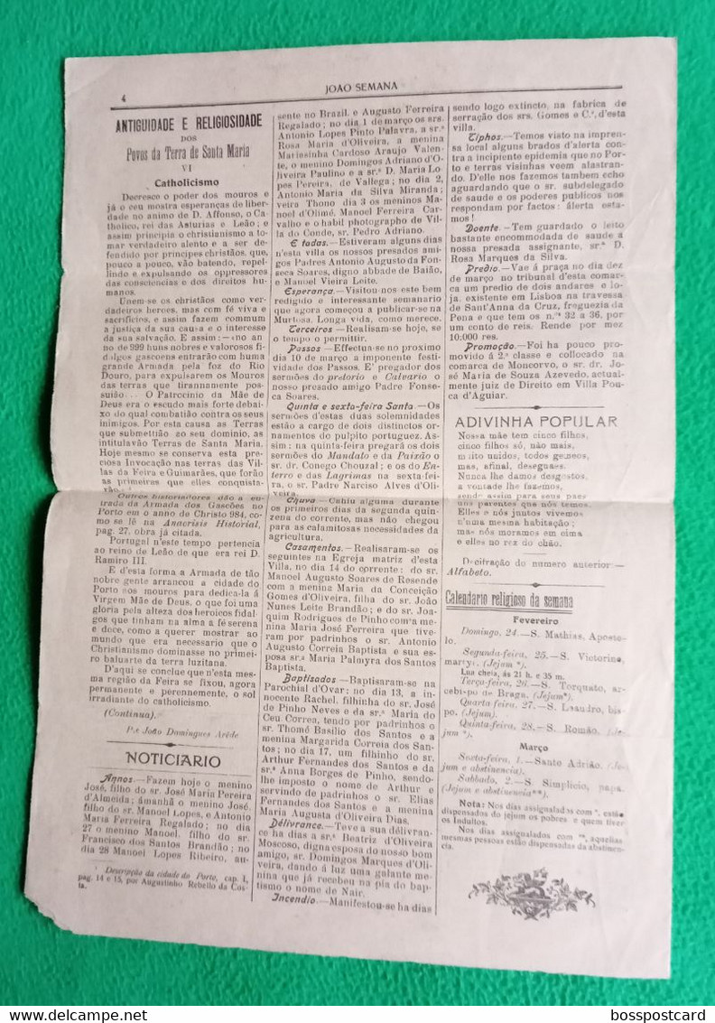 Ovar - Jornal "João Semana" Nº 208 De 24 De Fevereiro De 1918 - Imprensa. Aveiro. Portugal. - Informaciones Generales