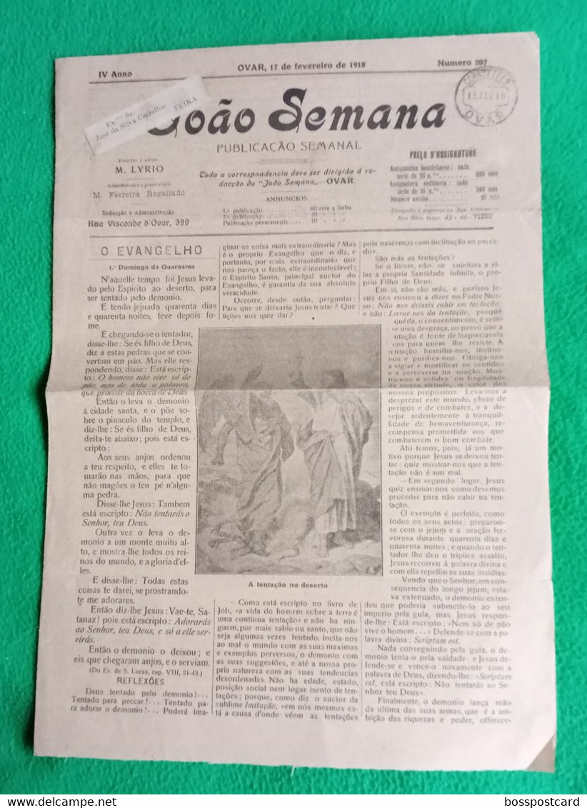 Ovar - Jornal "João Semana" Nº 207 De 17 De Fevereiro De 1918 - Imprensa. Aveiro. Portugal. - Testi Generali