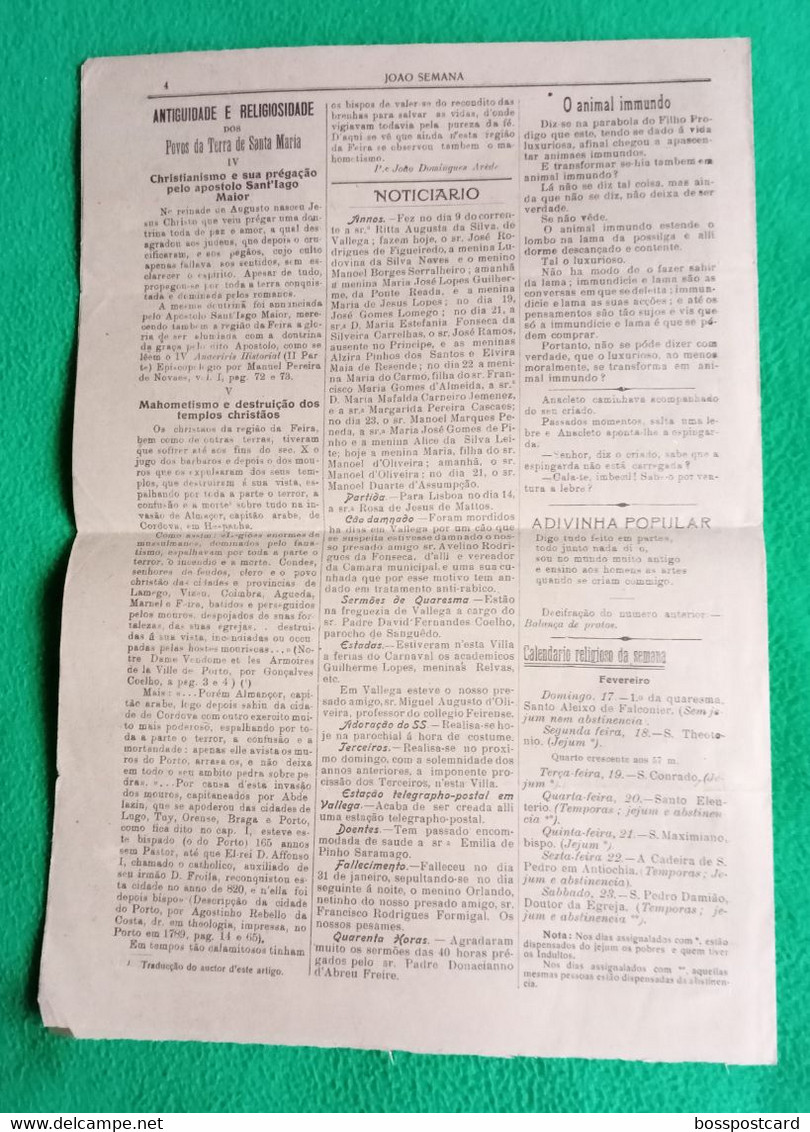 Ovar - Jornal "João Semana" Nº 207 De 17 De Fevereiro De 1918 - Imprensa. Aveiro. Portugal. - Informaciones Generales