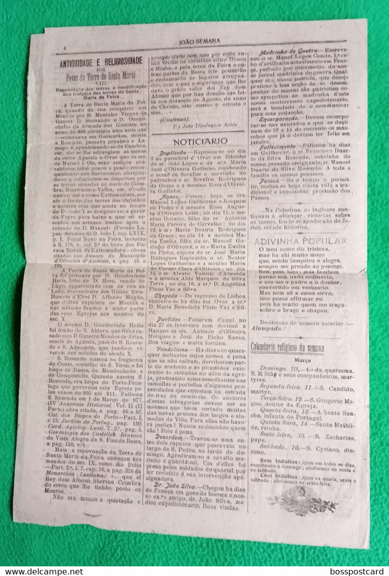 Ovar - Jornal "João Semana" Nº 210 De 10 De Março De 1918 - Imprensa. Aveiro. Portugal. - Informations Générales