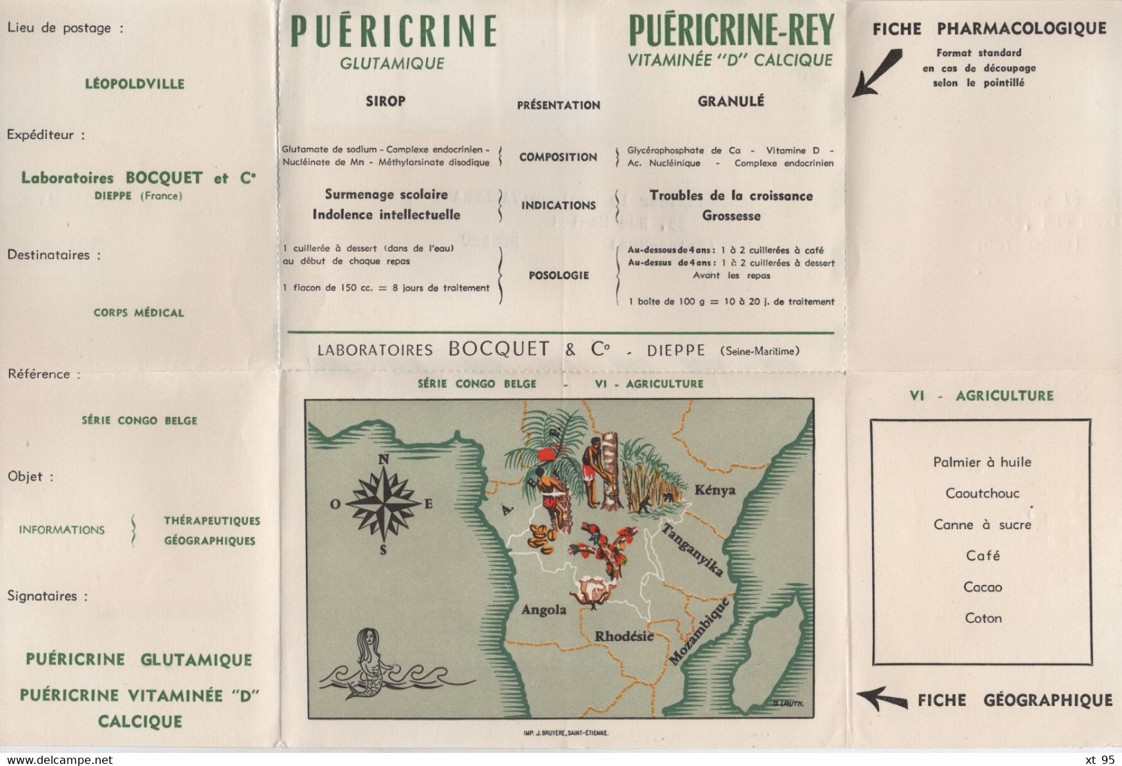 Congo Belge - Imprime Publicitaire Puericrine Rey - Lettres & Documents