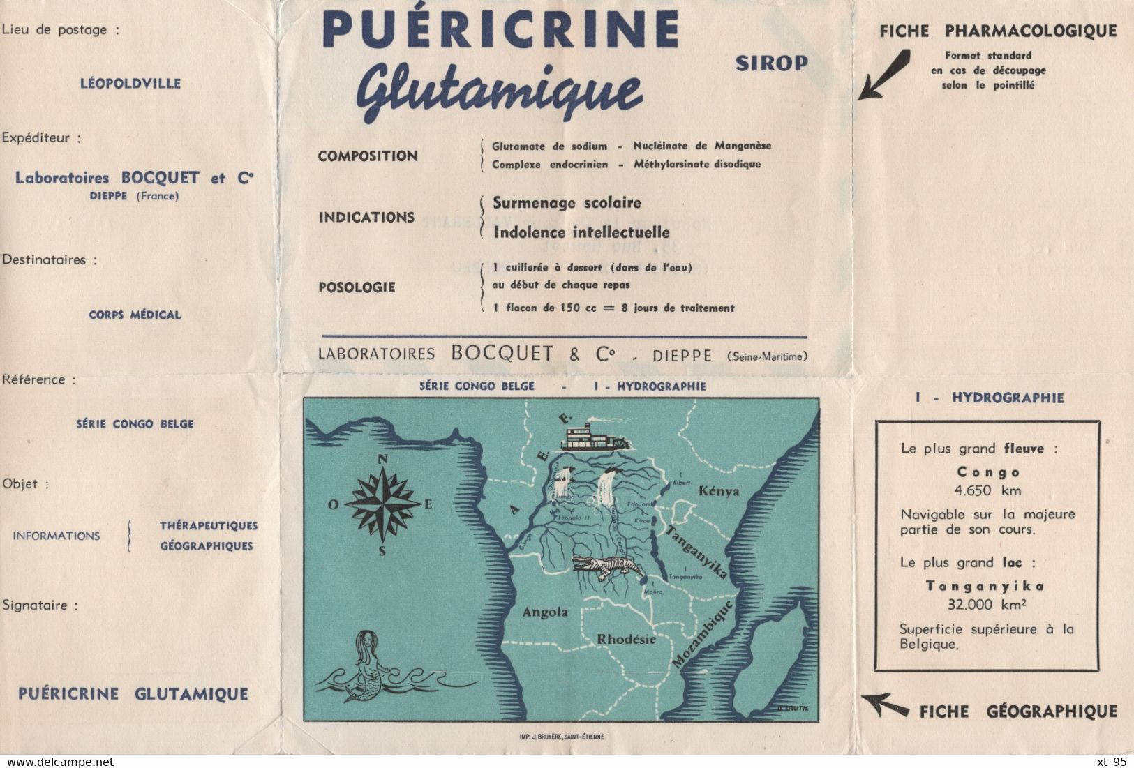 Congo Belge - Imprime Publicitaire Puericrine Rey - Briefe U. Dokumente