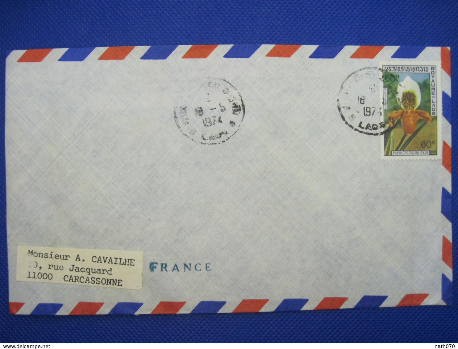 1974 Laos Carcassonne France Cover Air Mail Poste Aérienne - Laos