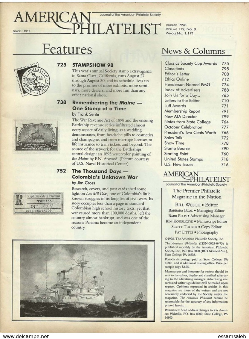USS95120 American Philatelist Magazine 1998/08 Aug - Anglais (àpd. 1941)