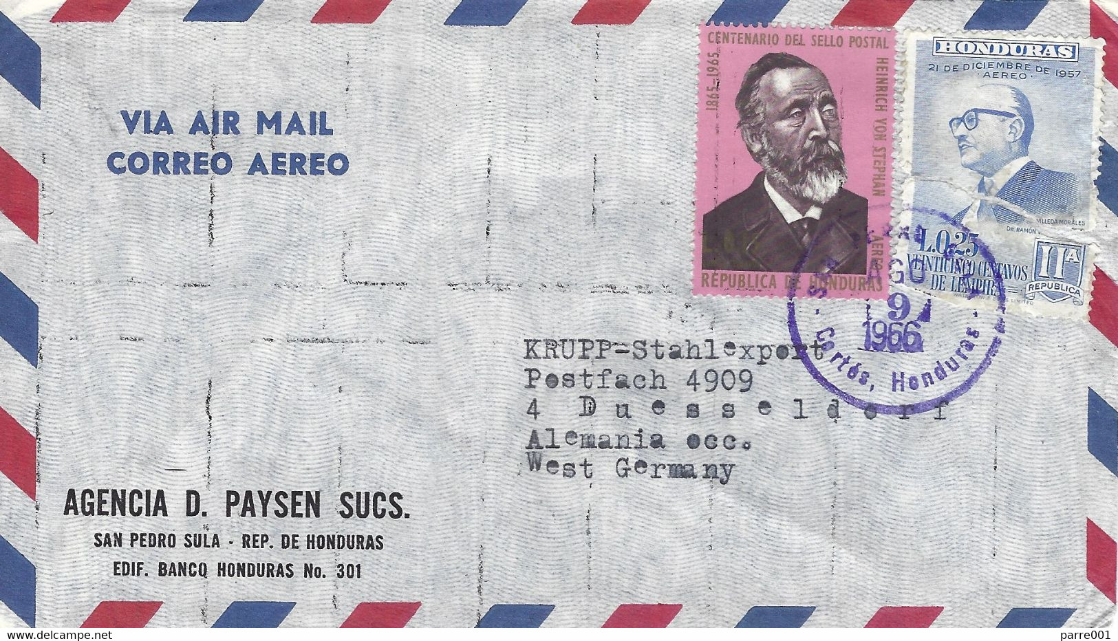 Honduras 1966 Cortes UPU Heinrich Von Stephan Cover - UPU (Union Postale Universelle)