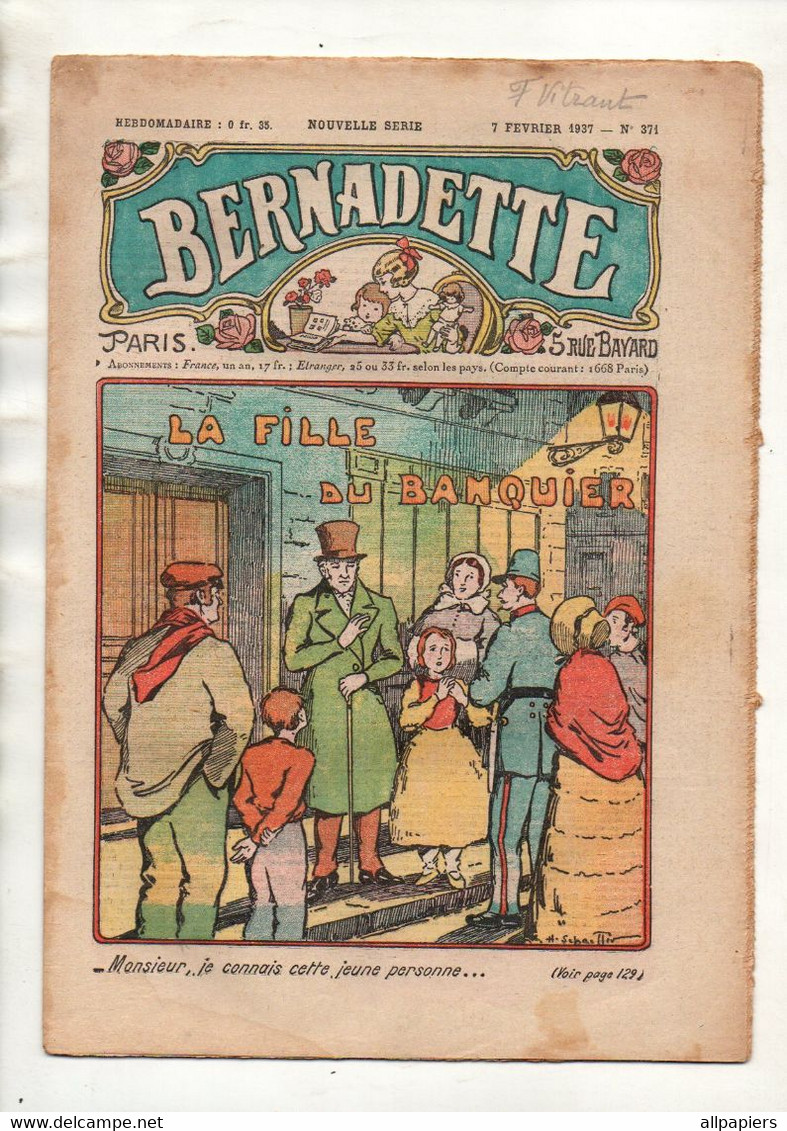 Bernadette N°371 La Fille Du Banquier - La Mauviette - La France Chrétienne - Partition Et Paroles Le Vent Frivolant... - Bernadette