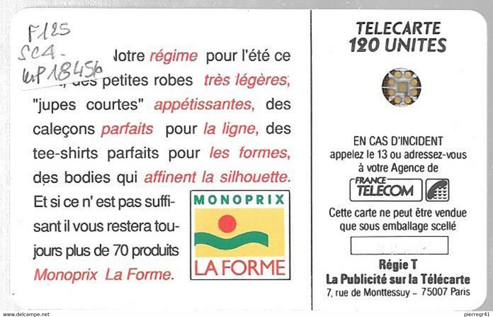 CARTE-PUBLIC-F125-120U-SC4-1990-MONOPRIX-V° N° Imp 18456-UTILISE-TBE - 1990