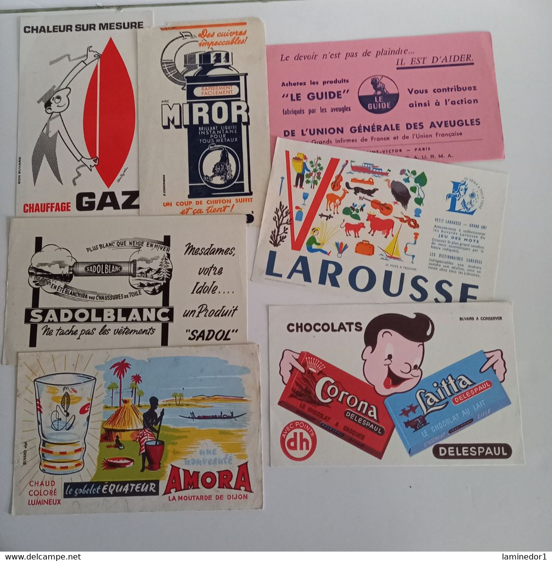 Lot De 7 Buvards , Delespaul, Larousse, Miror, Le Guide, Amora - Collections, Lots & Séries