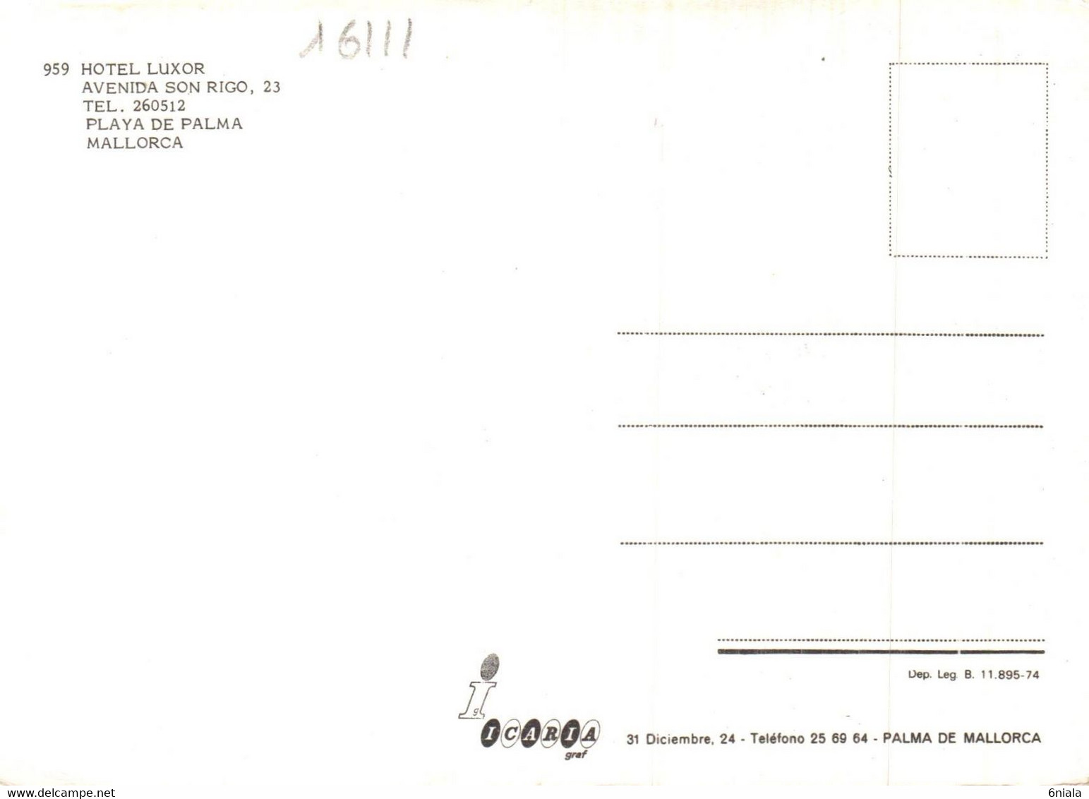 16111    HÔTEL  LUXOR AVENIDA SON RIGO 23  PLAYA DE PALMA MALLORCA     Espagne  ( Recto Verso) - Hotels & Gaststätten