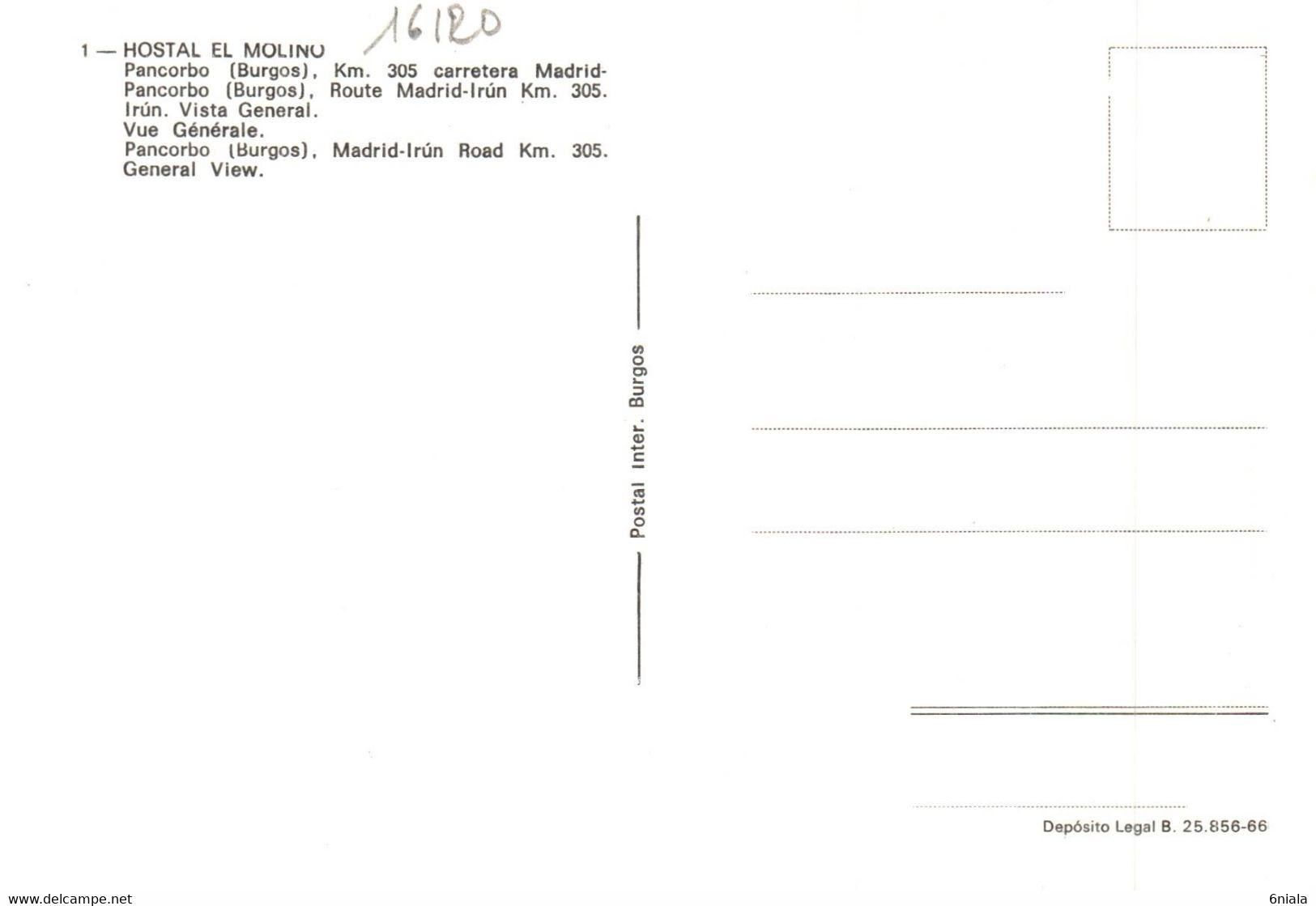 16120   HÔTEL HOSTAL EL MOLINO  PANCORBO  BURGOS        Espagne  ( Recto Verso) - Alberghi & Ristoranti