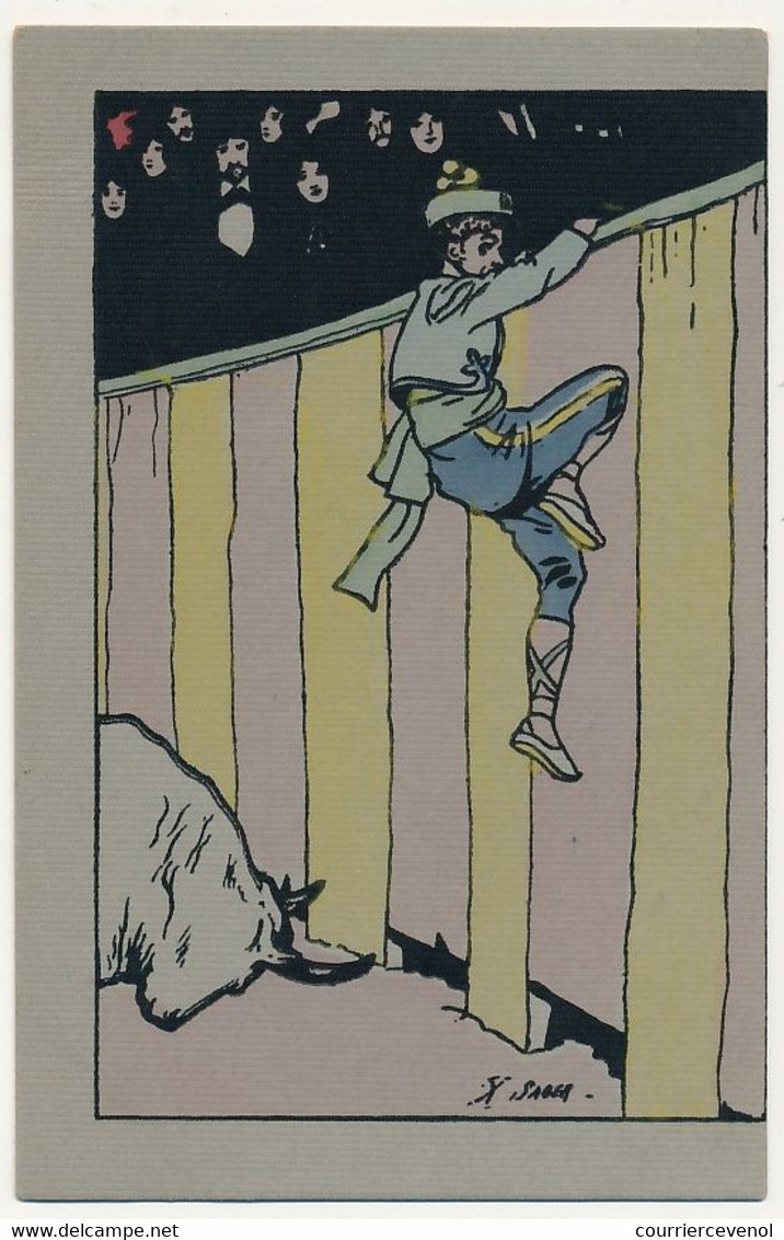 CPA - Illustrateur X. SAGER - Jeune Homme Escaladant La Clôture D'une Arène. (CORRIDA, Fête) - Sager, Xavier