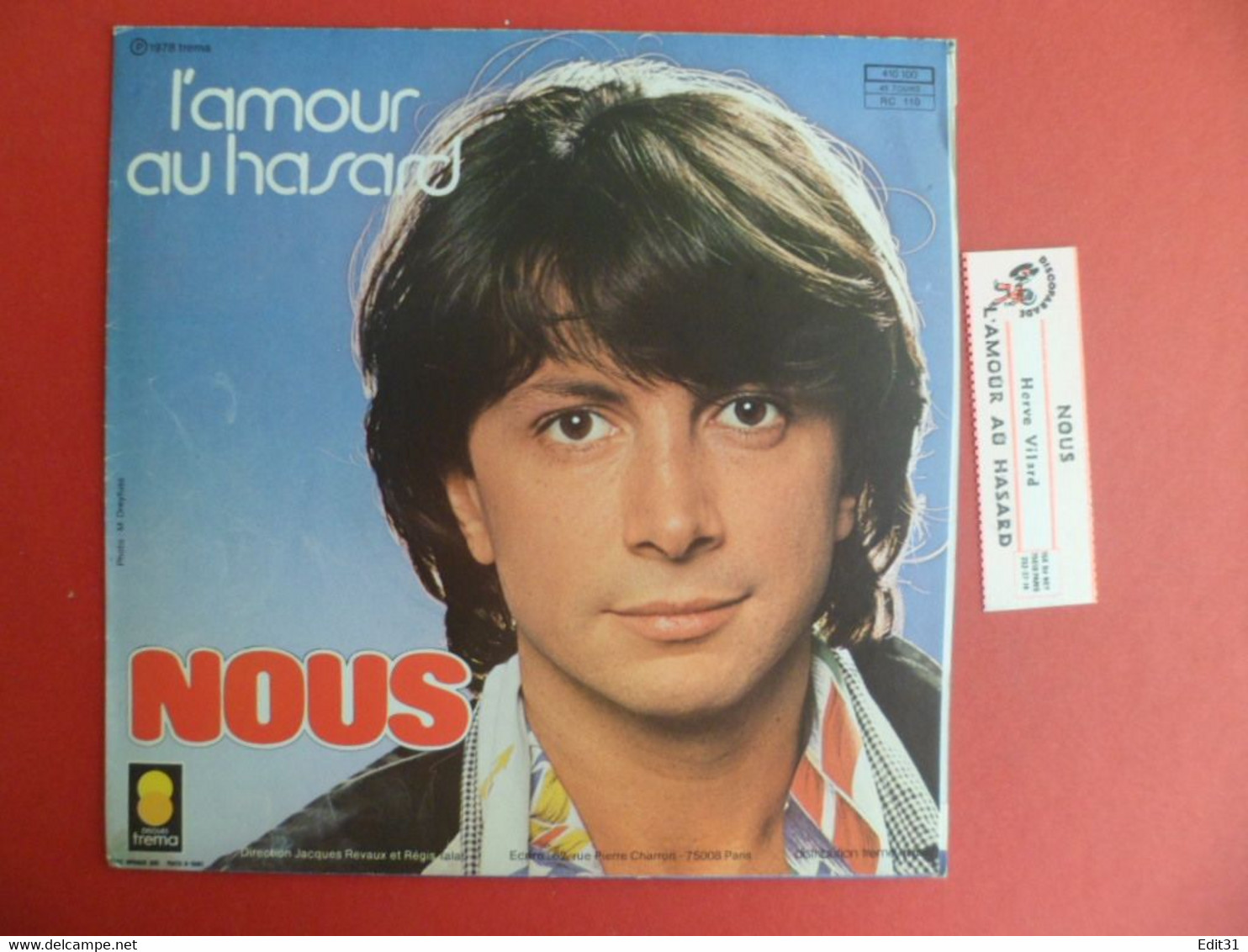 Pochette Disque Juke-box : Hervé VILARD : Nous - / L"Amour Au Hasard - Avec étiquette - Accessoires, Pochettes & Cartons