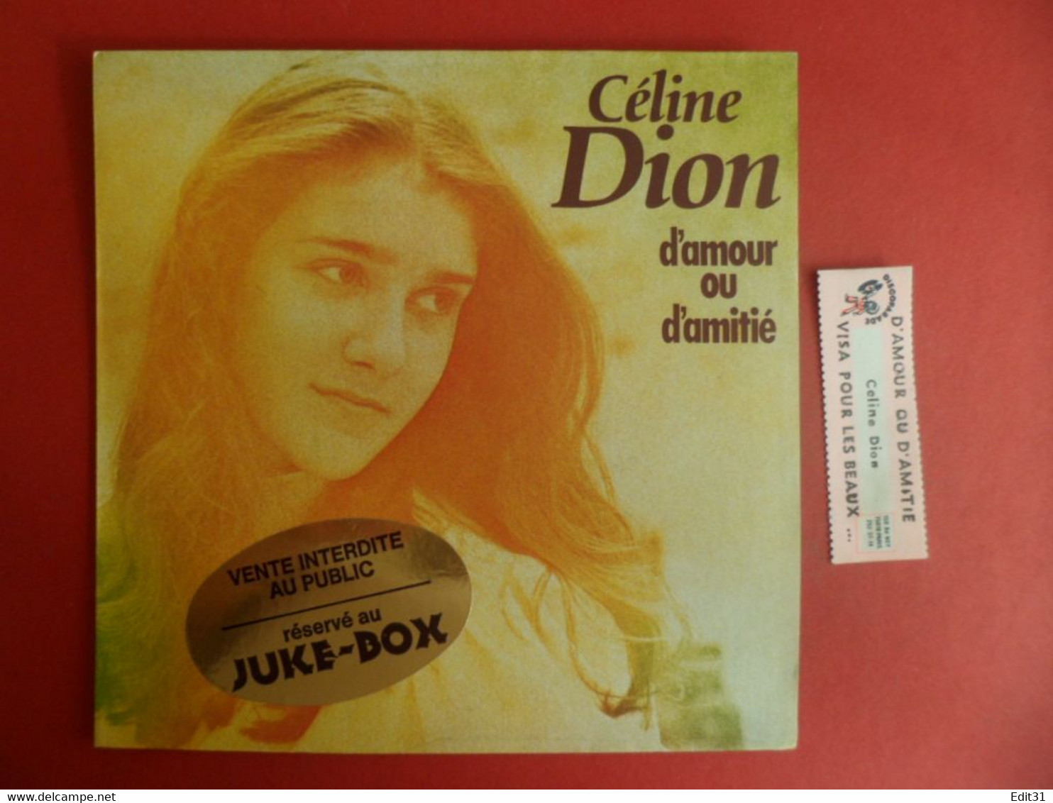 Pochette Disque Juke-box : 1982  Celin DION - D'Amour Et D'"Amitié - Visa Pour Les Beaux Jours Avec étiquette, Sans Disq - Toebehoren En Hoezen