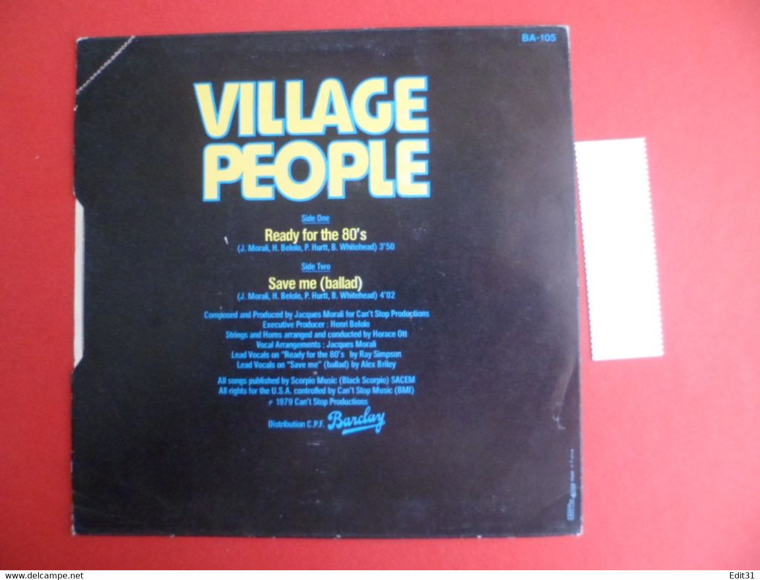 Pochette Disque Juke-box : 1979  VILLAGE PEOPLE - Ready For The 80s / Save Me (ballard) - Avec étiquette - Accessoires, Pochettes & Cartons