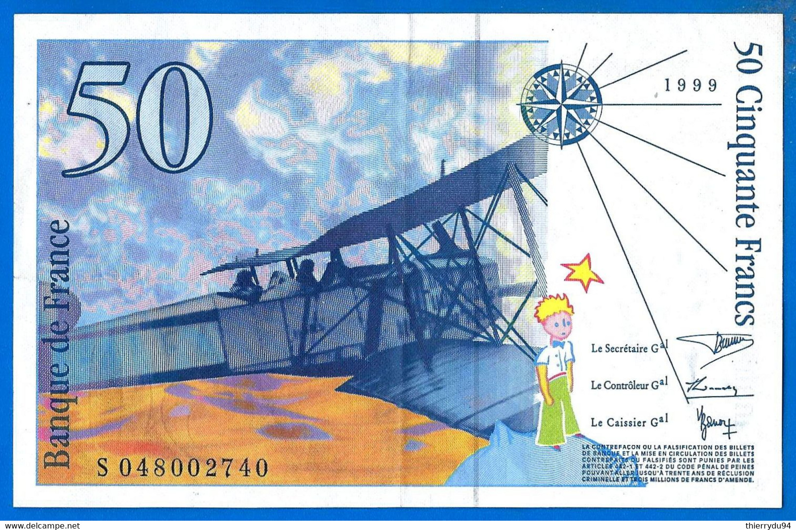 France 50 Francs 1999 Serie S Que Prix + Port Saint Exupery Frcs Frc Paypal Bitcoin OK - 50 F 1992-1999 ''St Exupéry''