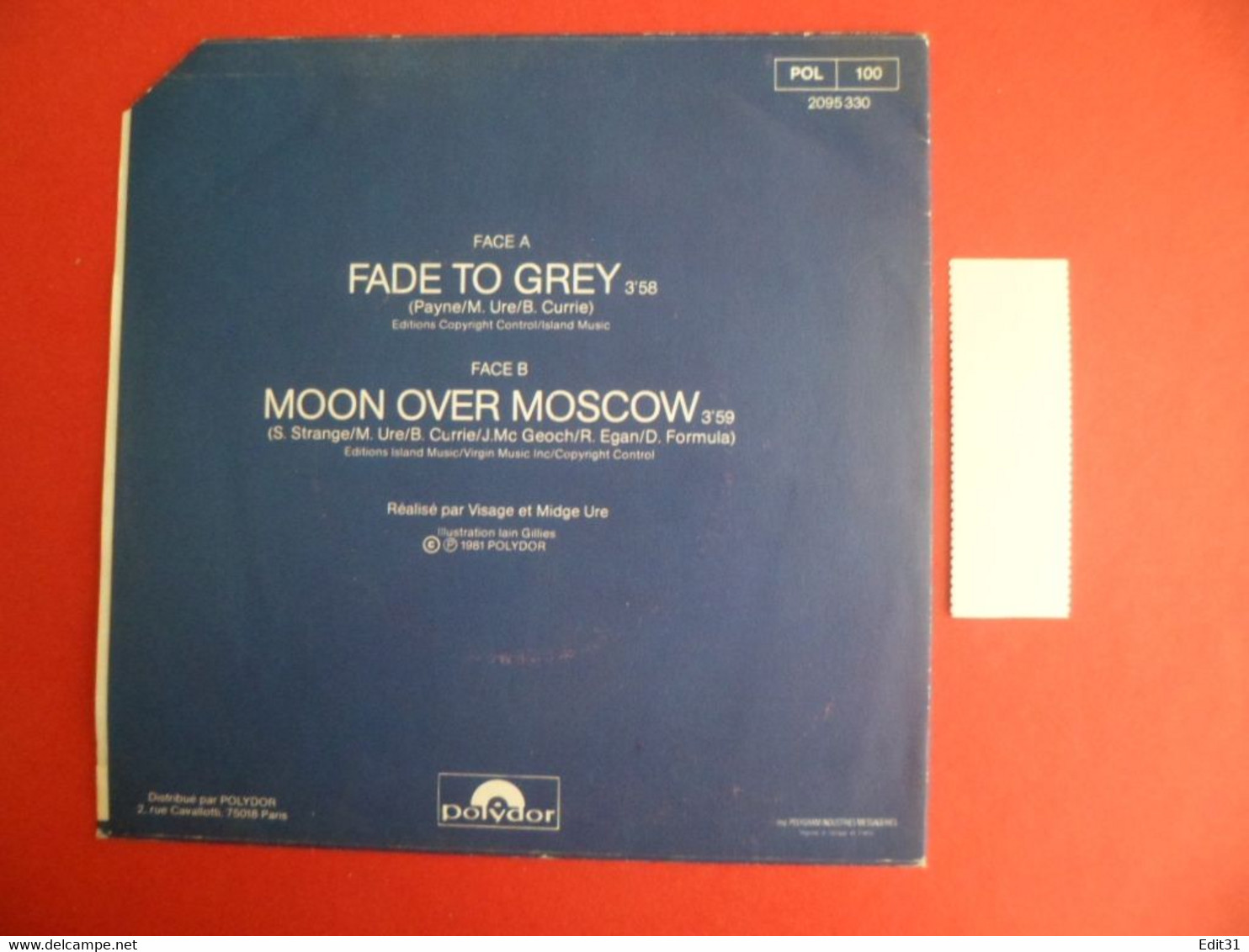 Pochette Disque Juke-box : 1981  VISAGE - Fade To Grey / Moon Over Moscow - Avec étiquette - Accessoires, Pochettes & Cartons