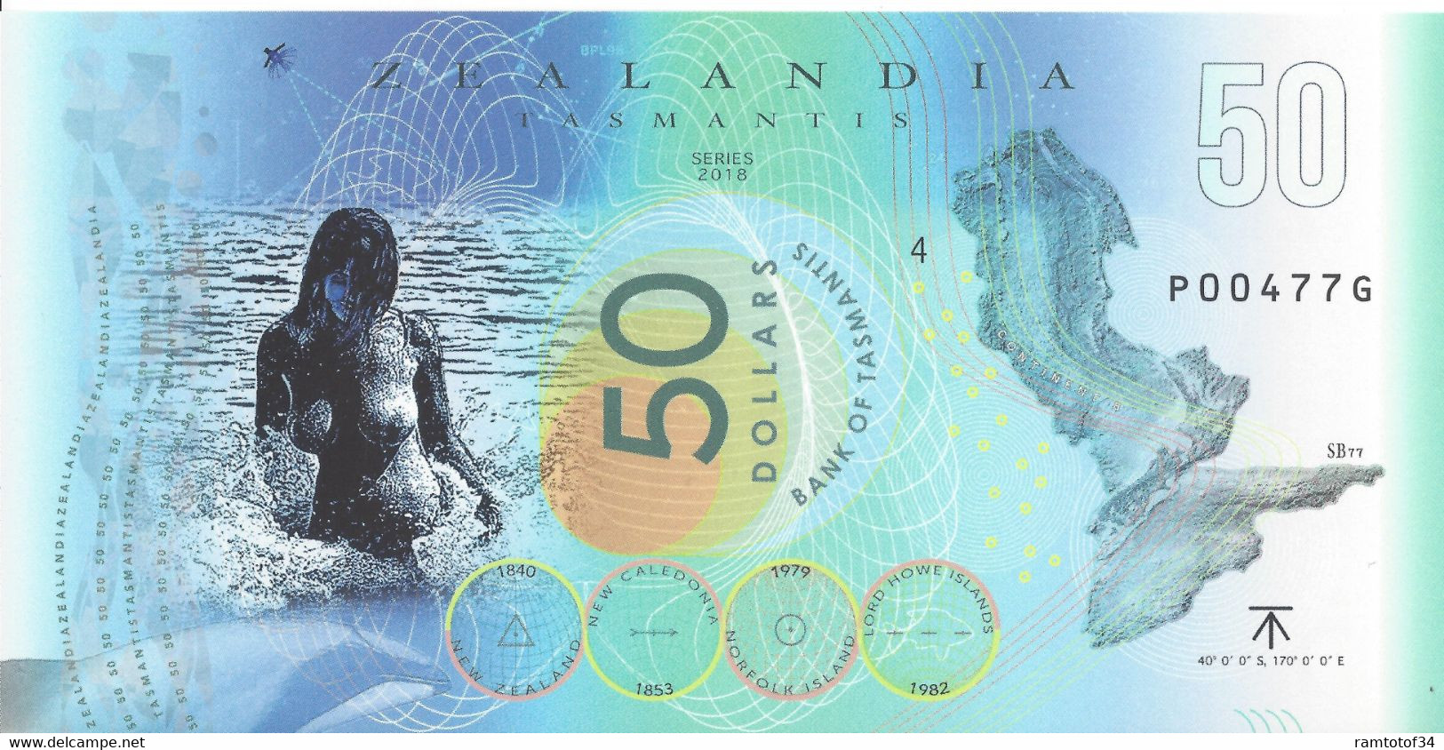 ZEALANDIA - Bank Of Tasmantis (set 4 Billets) 50-100-200-500 Dollars - 2018 Polymer UNC - Specimen