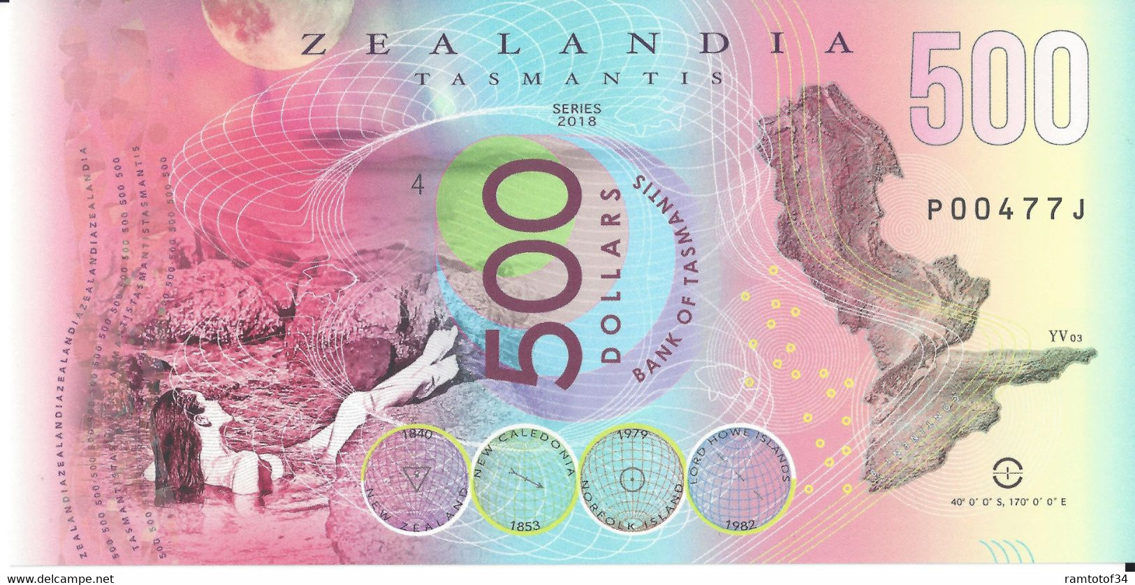 ZEALANDIA - Bank of Tasmantis (set 4 billets) 50-100-200-500 Dollars - 2018 Polymer UNC