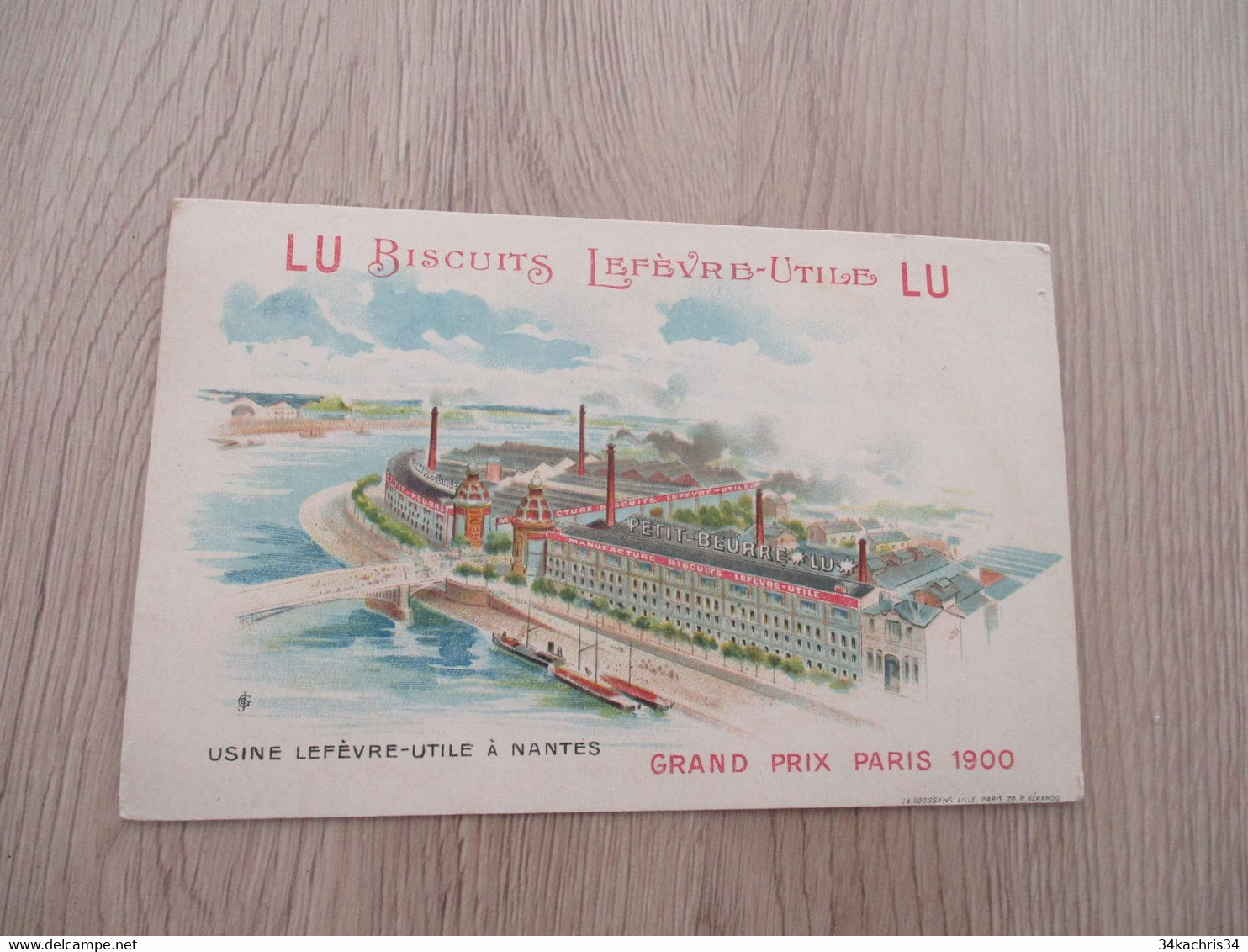 Chromo Ancien Pub Publicité LU Lefevre Utile Format CPA Usines à Nantes Litho Grand Prix Paris 1900 - Lu