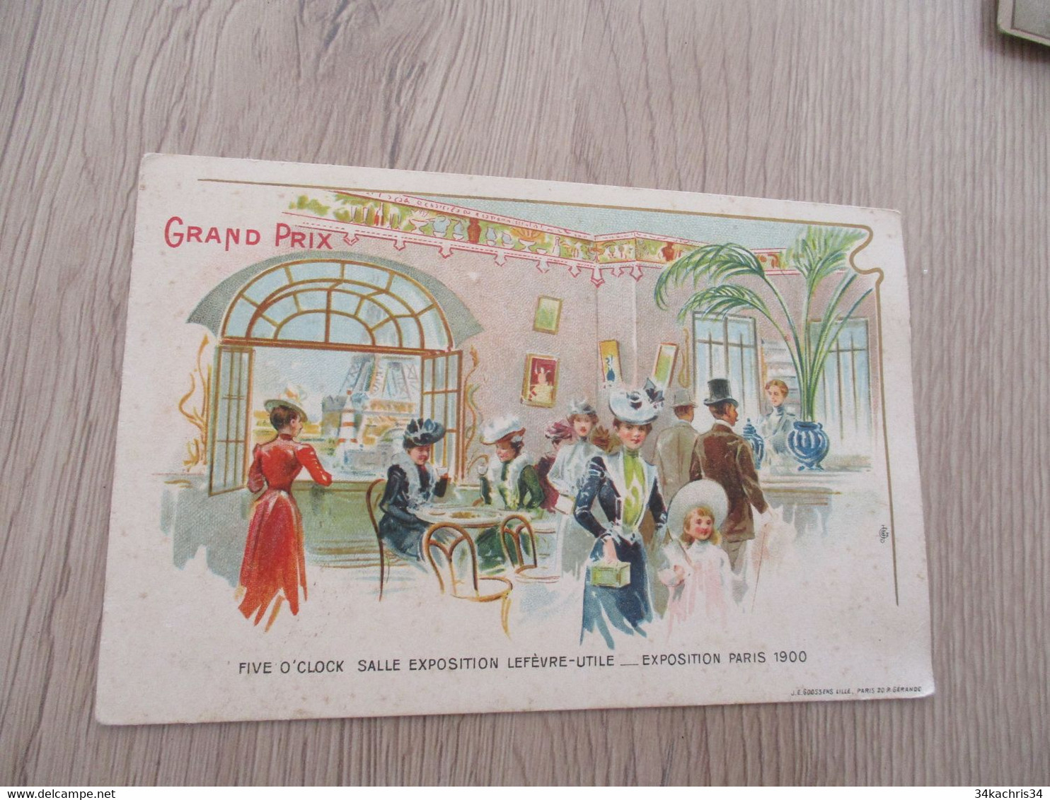 Chromo Ancien Pub Publicité LU Lefevre Utile Format CPA Salle Exposition  Litho Grand Prix Paris 1900 - Lu