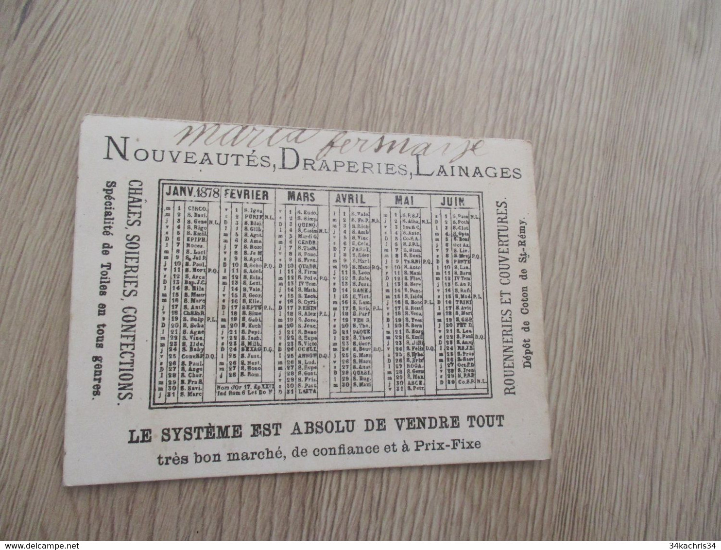 Calendrier Pub Publicité  A L'Agriculture Haniez Nouveautés Châteauneuf Eure Et Loir 1878 - Petit Format : ...-1900