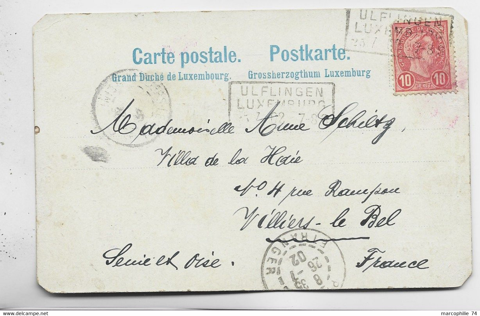 LUXEMBOURG 10C GRIFFE UFLINGEN LUXEMBURG 1902 CARTE KARTE COINS COUPEES ?? - 1895 Adolphe De Profil