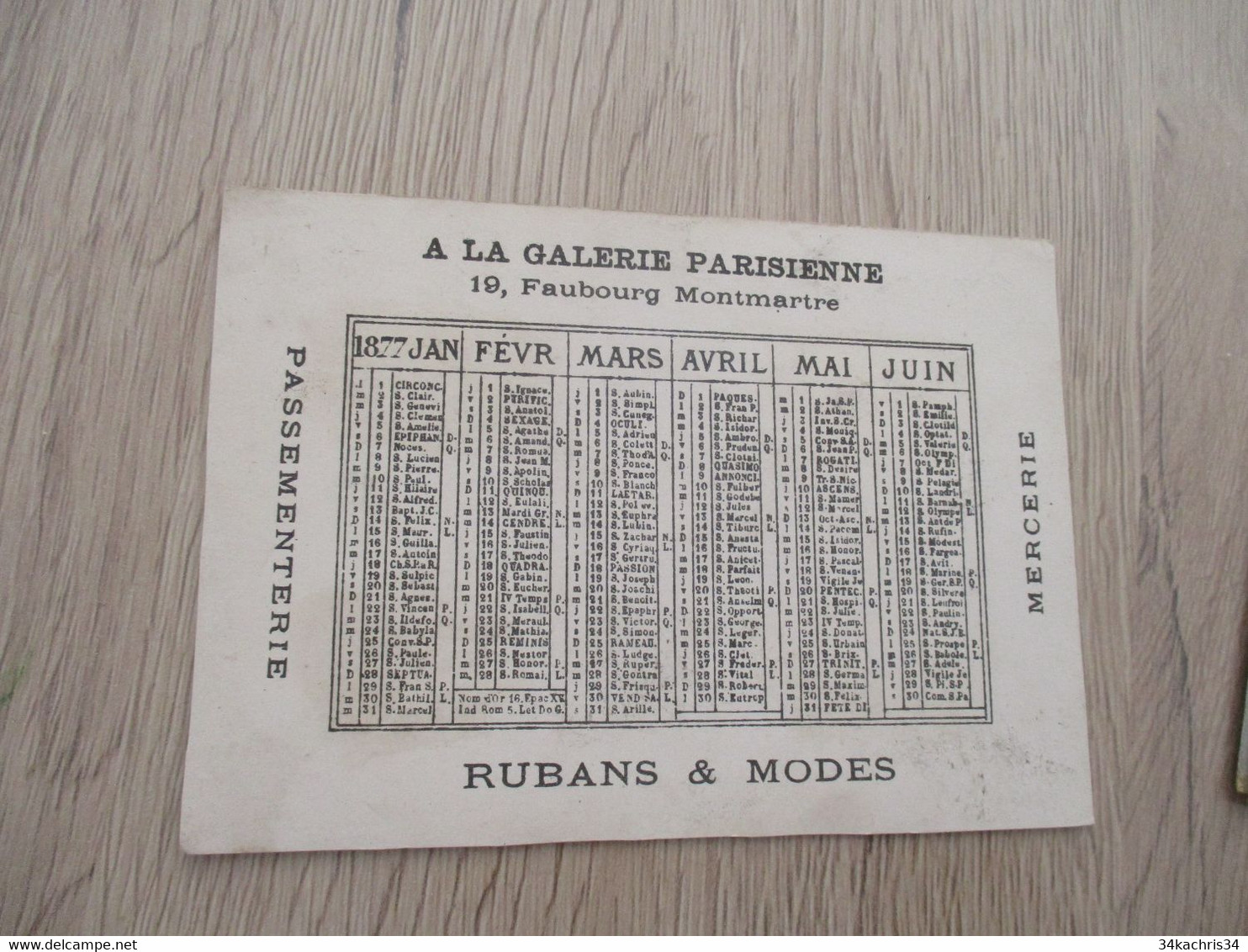 Calendrier Pub Publicité  A La Galerie Parisienne Montmartre Anges Tissus  1877 - Small : ...-1900