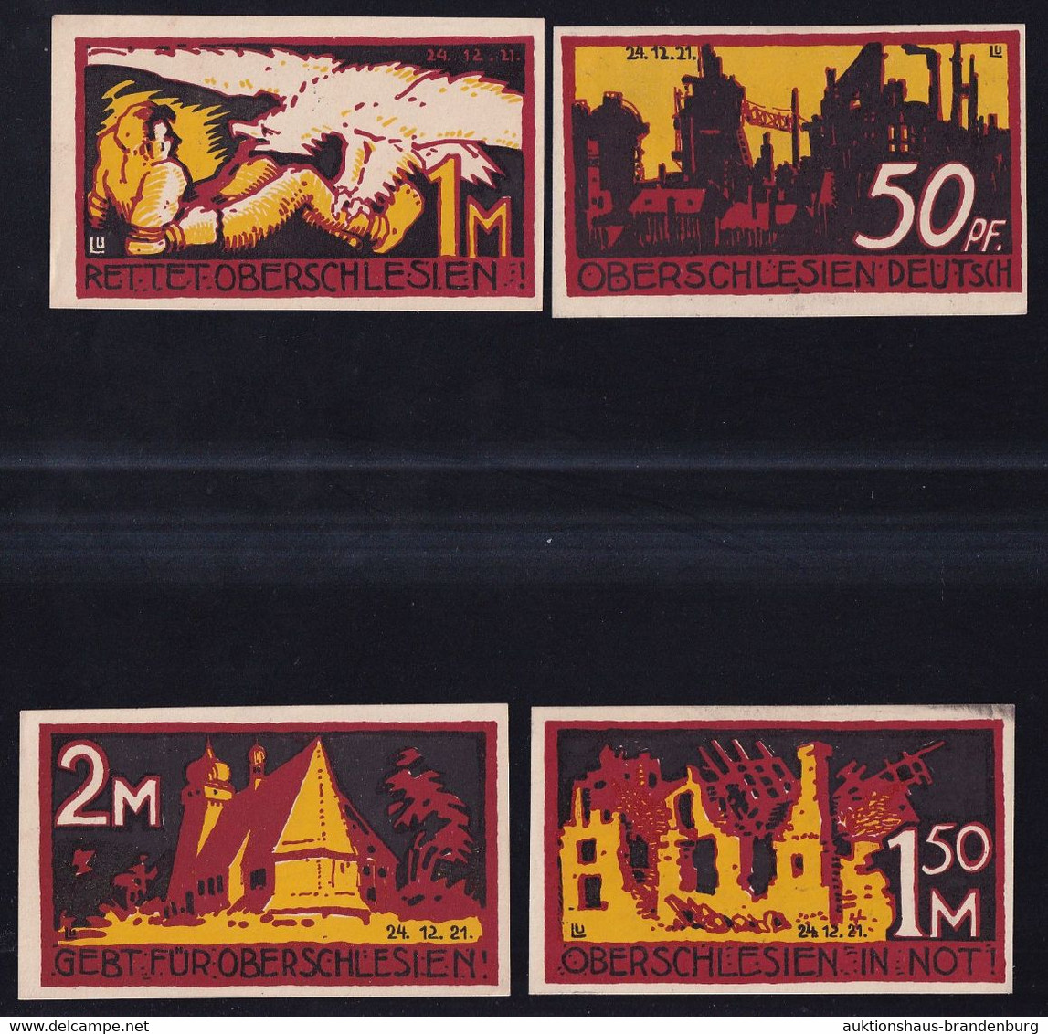 4x Helmstedt: 50 Pfg., 1 Mark, 1,50 + 2 Mark 24.12.1921 - Rotes Kreuz - Colecciones