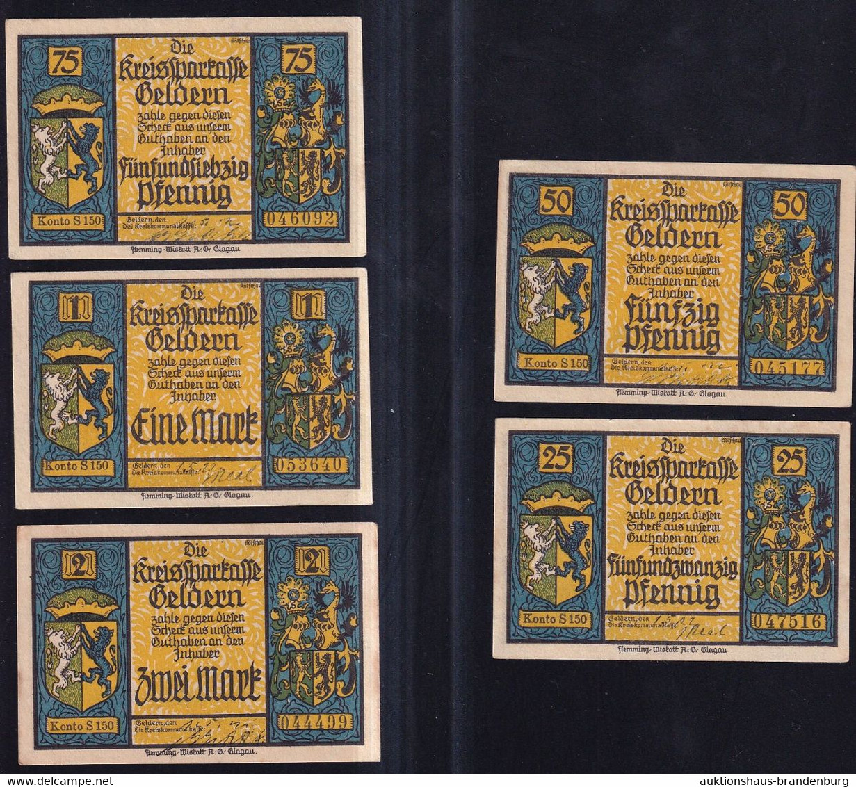 5x Geldern: 25 Pfennig Bis 2 Mark 1.5.1922 (Me 414.a) - Verzamelingen