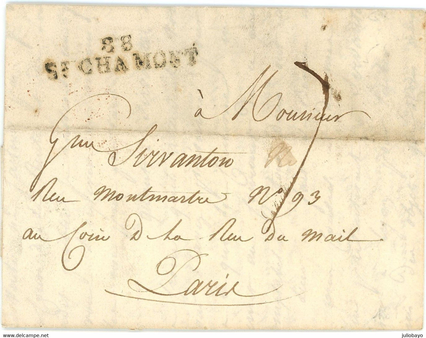 17 Avril 1819 Marque 88 ST CHAMONT Vers Paris N°93 Rue Montmartre - 1801-1848: Precursors XIX