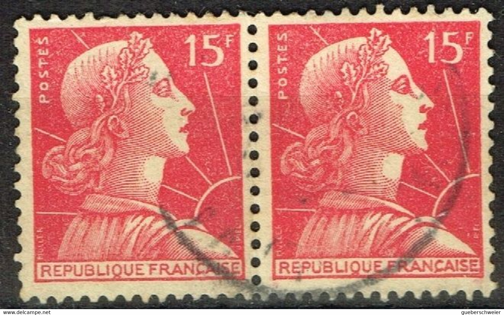 FR VAR 74 - FRANCE N° 1011 Paire Obl. Marianne De Muller Variété PIEL Obstrué - Used Stamps