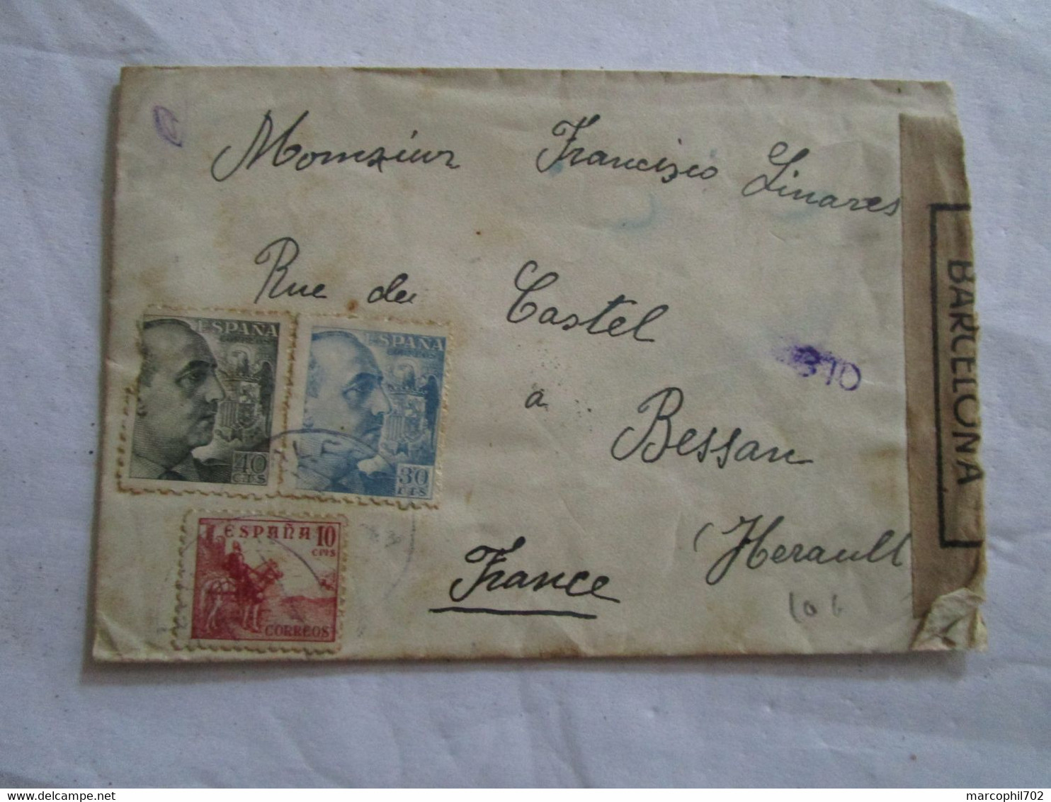 Lettre Evsc D'espagne 6/oct 45 Censura Gubernativa Barcelona - Marcas De Censura Nacional