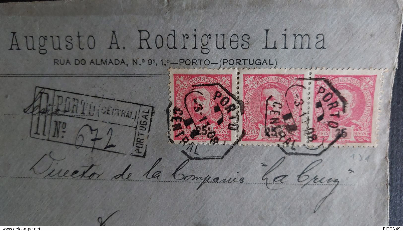 PARTIE DE LETTRE 1908 PORTO (PORTUGAL) A LINARES (ESPAGNE) AFFRANCHISSEMENT CARLOS I CAD PORTO - Other & Unclassified
