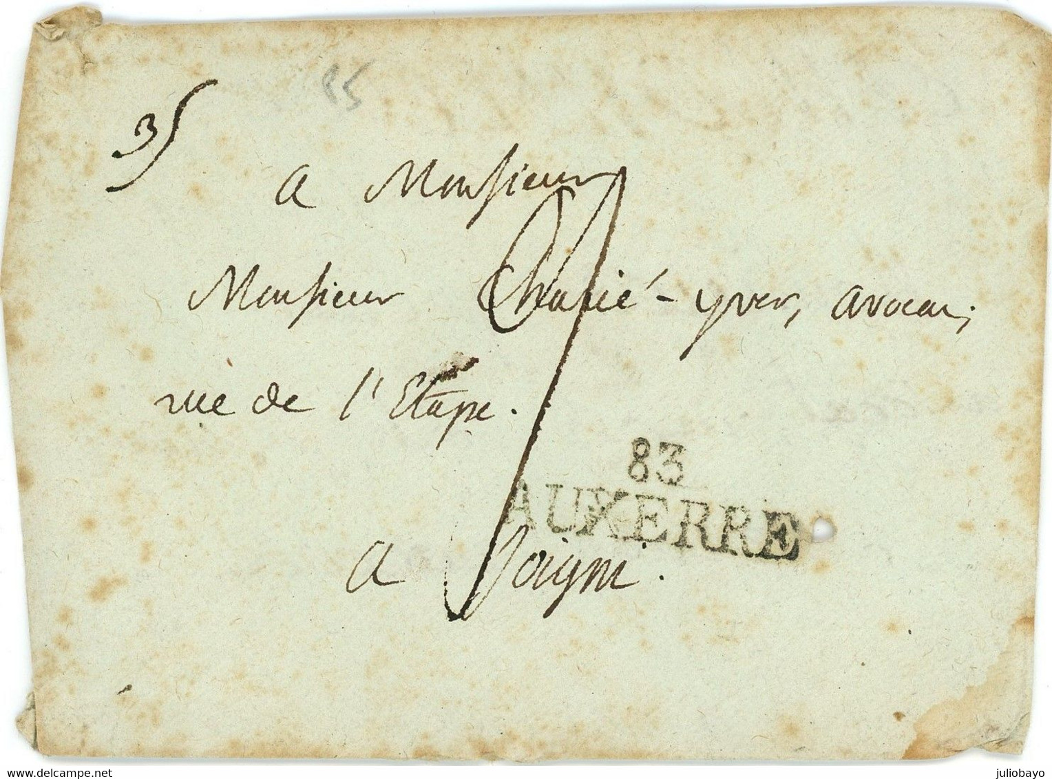 Marque 83 AUXERRE Vers Joigny - 1801-1848: Precursors XIX
