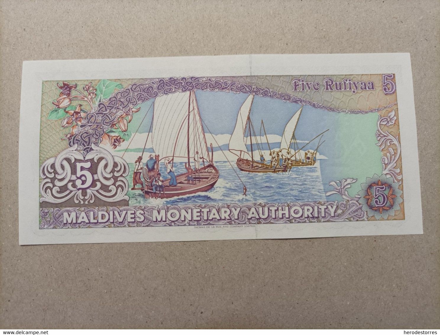 Billete De Maldivas 5 Rufiyaa, Año 1990, UNC - Maldives