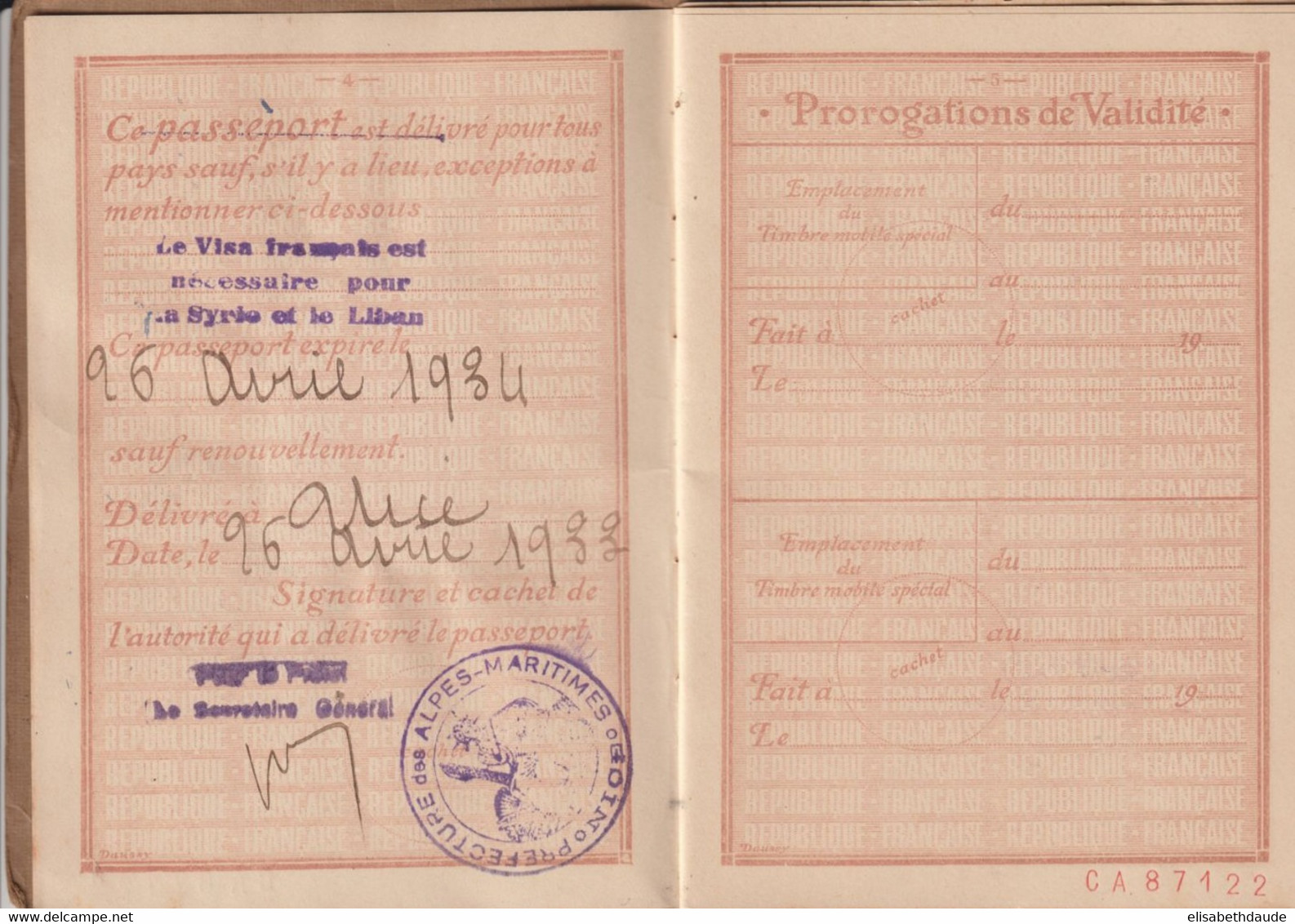 1933 - FISCAL ! PASSEPORT De NICE (ALPES MARITIMES) - Covers & Documents