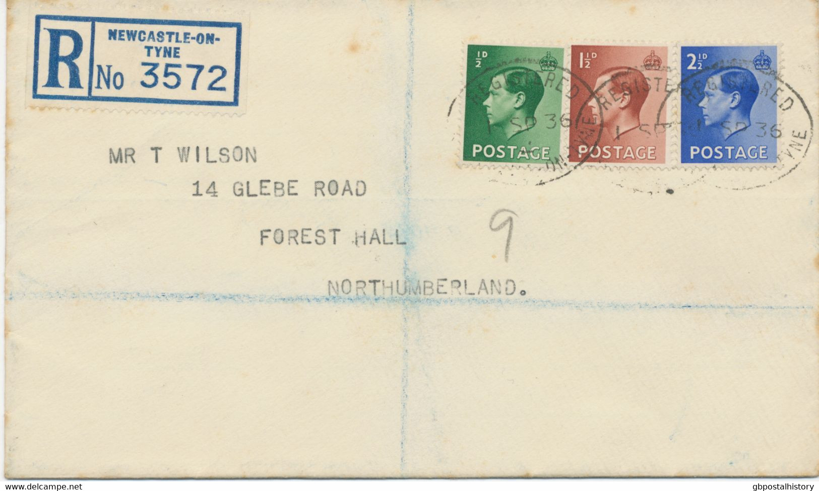 GB 1936 King Edward VIII ½d, 1 ½d And 2 ½d On Very Fine FDC R-cover (correct Postage: Letter Rate 1½d + 3d Registration) - Brieven En Documenten