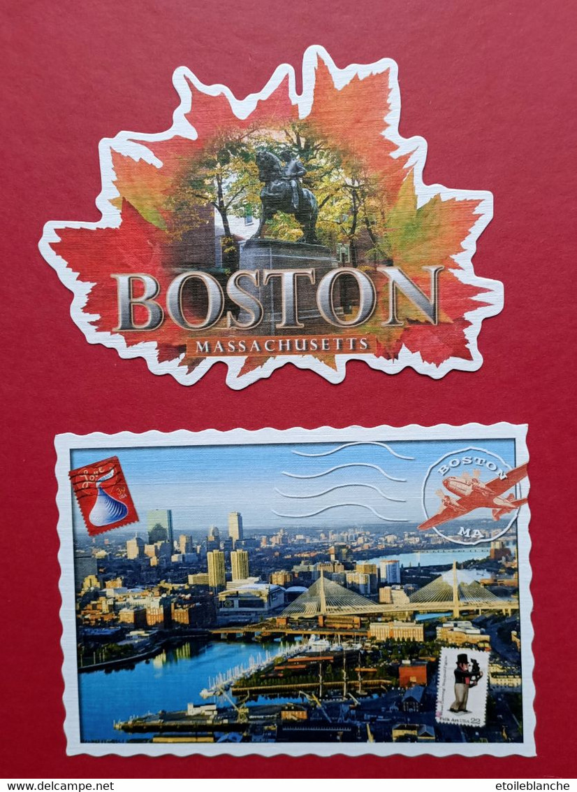 BOSTON Massachussetts- 2 Postcards - Feuille D'érable, Rouge - Photo Panorama Jonathan J. Klein - 2 Cartes Postales - Boston