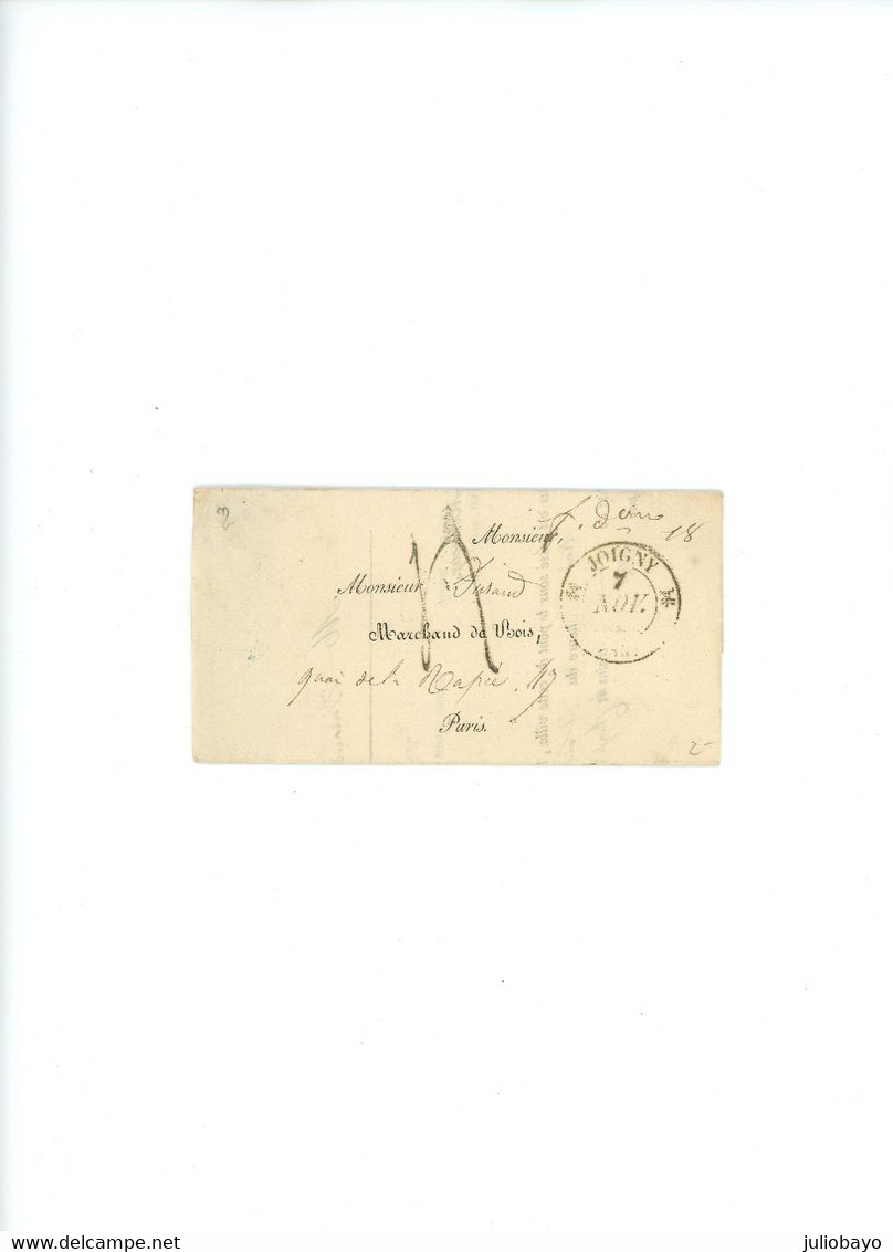 LOT DE 6 LETTRES DEPART JOIGNY YONNE, Vers Paris,Sens,Auxerre,de 1837 à 1841,cachet Bleu Paris Au Dos - 1801-1848: Precursors XIX