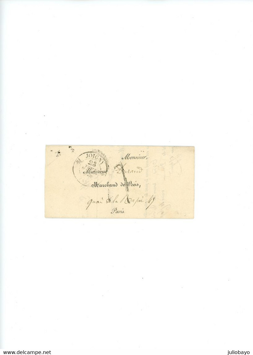 LOT DE 6 LETTRES DEPART JOIGNY YONNE, Vers Paris,Sens,Auxerre,de 1837 à 1841,cachet Bleu Paris Au Dos - 1801-1848: Precursors XIX