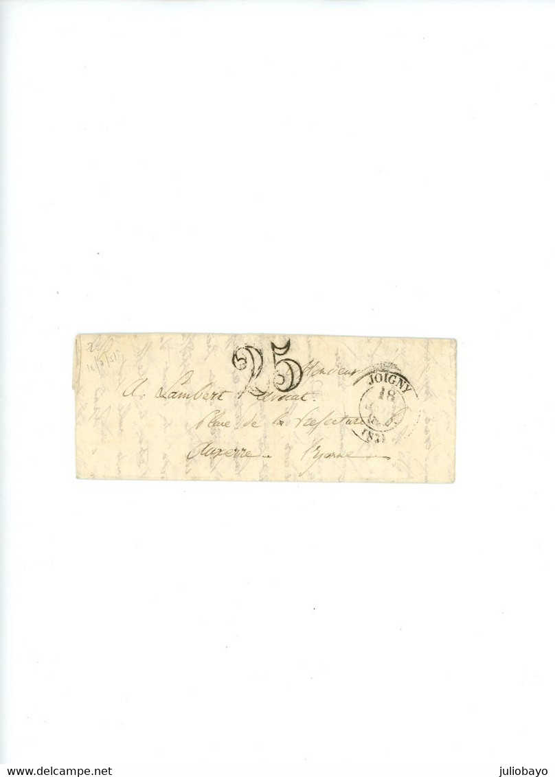 LOT DE 6 LETTRES DEPART JOIGNY YONNE, vers Paris,Sens,Auxerre,de 1837 à 1841,cachet bleu Paris au dos