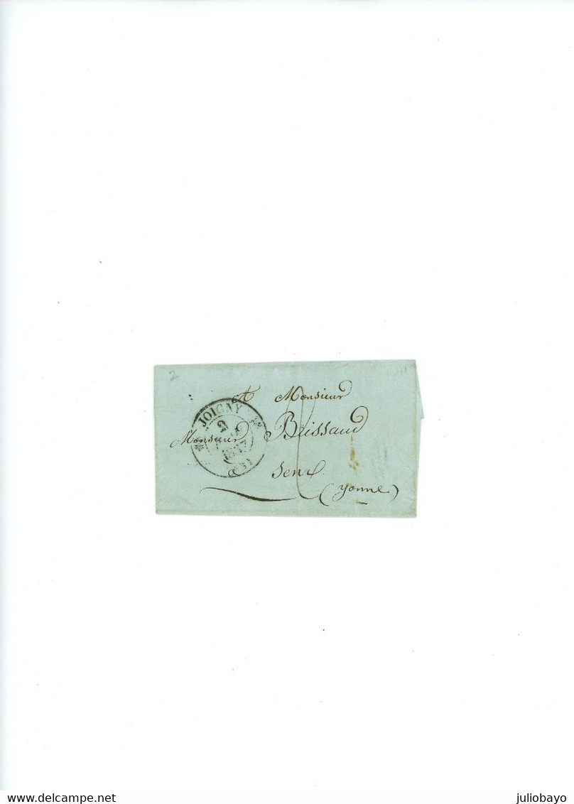 LOT DE 6 LETTRES DEPART JOIGNY YONNE, vers Paris,Sens,Auxerre,de 1837 à 1841,cachet bleu Paris au dos