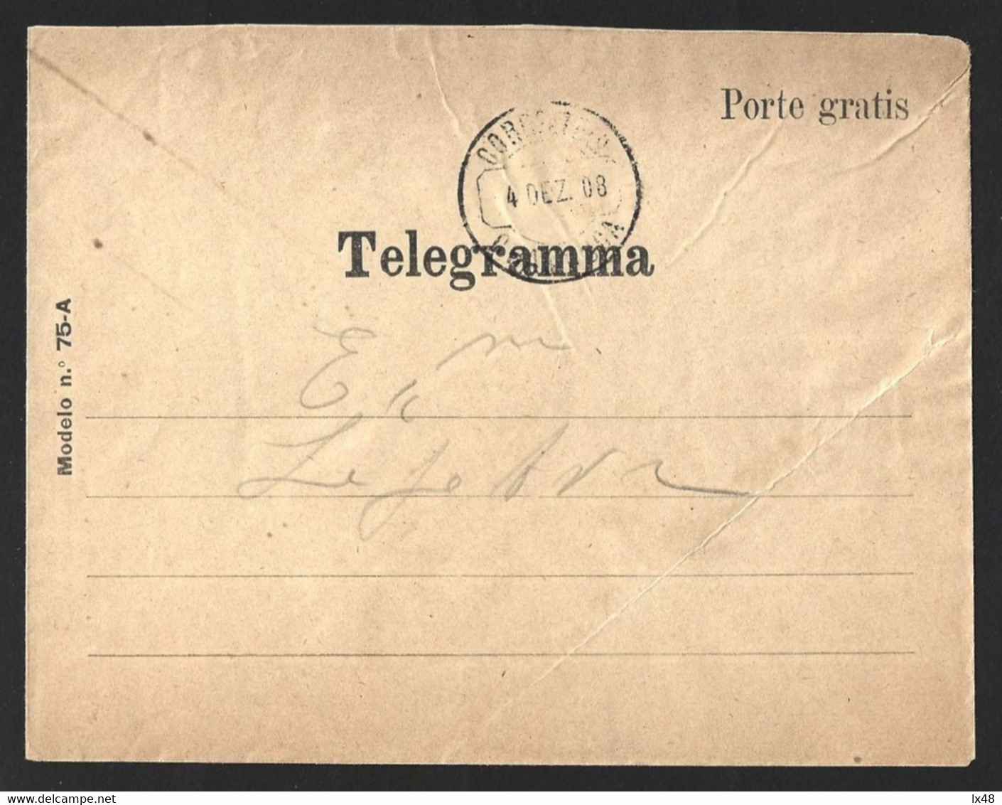 Envelope De Telegrama Mod.75 A Com Obliteração Da Chamusca De 1908. Telegram Envelope Mod.75 A With Obliteration Of The - Briefe U. Dokumente