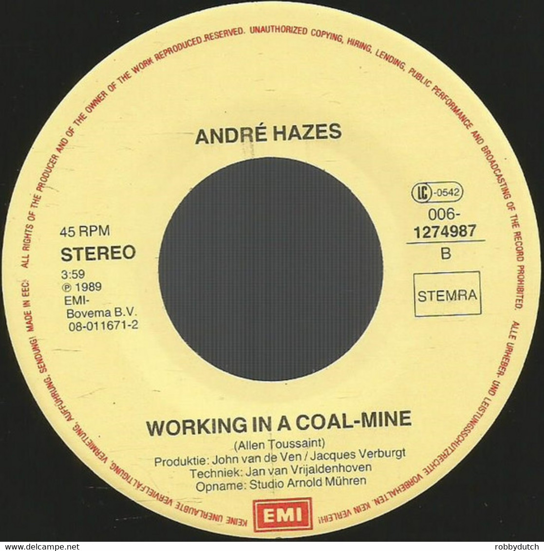 * 7" *  ANDRÉ HAZES - JAMMER (Holland 1989 EX) - Other - Dutch Music