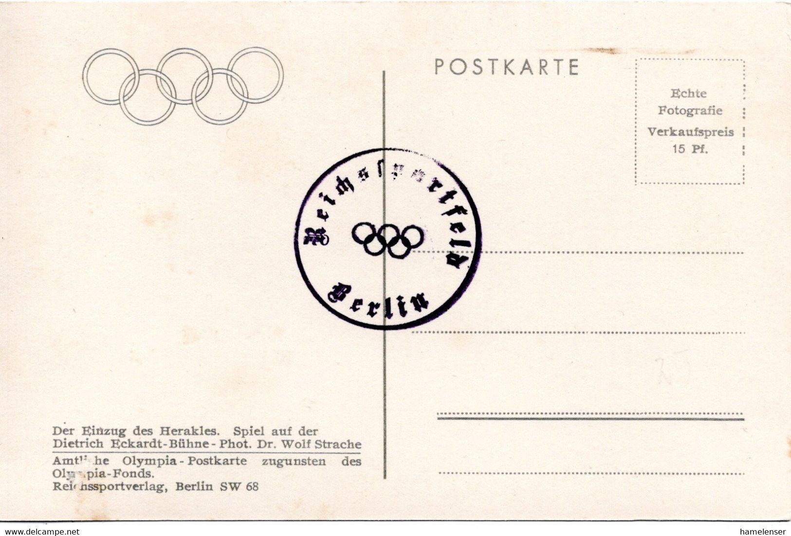56043 - Deutsches Reich - 1936 - AnsKte "Der Einzug Des Herakles", Dietich-Eckhardt-Buehne", Ungebraucht - Juegos Olímpicos