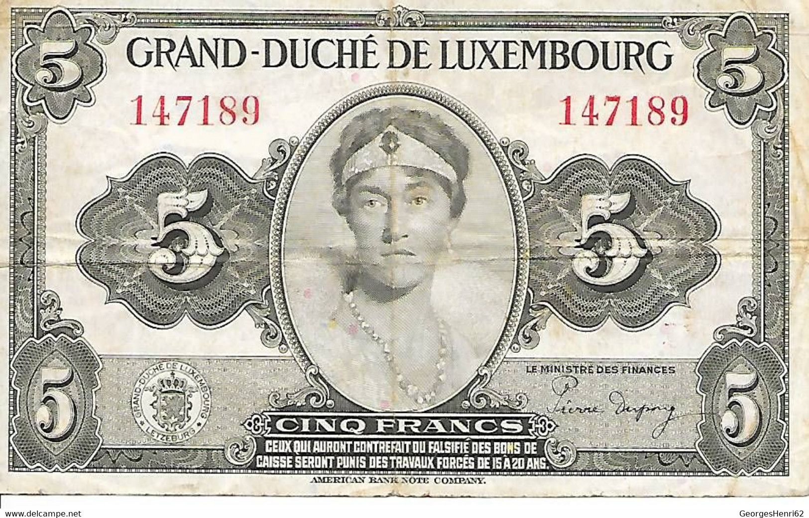 LUXEMBOURG - 5 Francs - 1944 - (43) - Lussemburgo