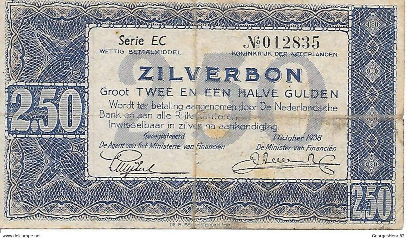 PAYS-BAS - 2 1/2 Gulden - 1/10/1938 - (62) - 1 Gulde