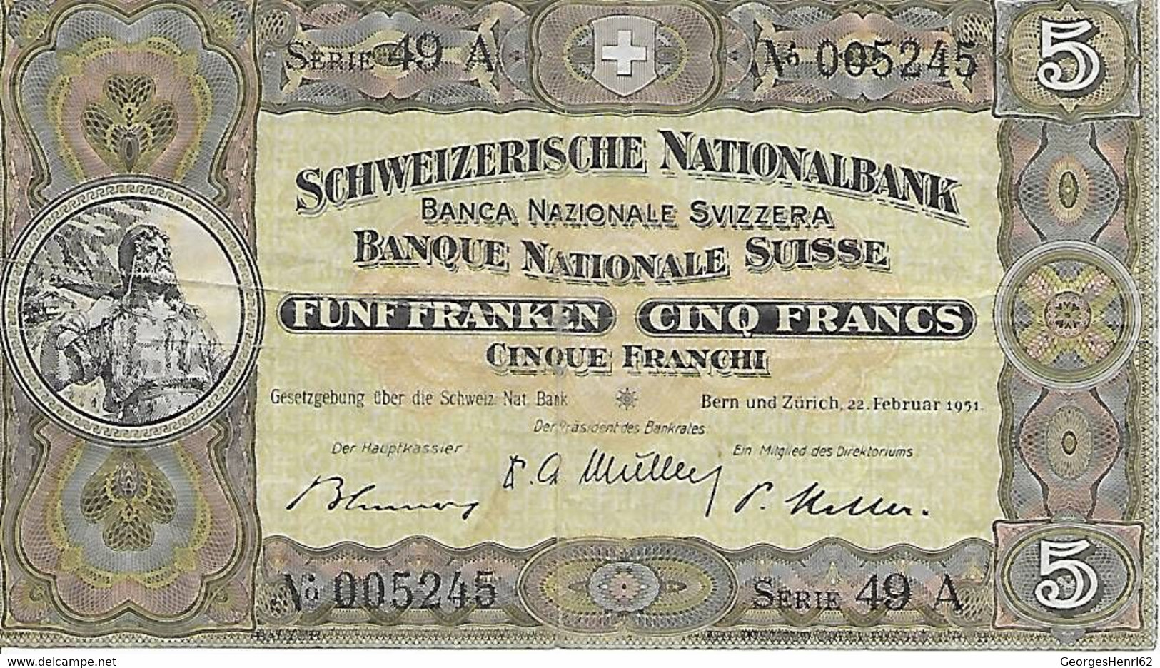 SUISSE - 5 Francs - 22/2/1951 - (11o)-U31 - Suisse