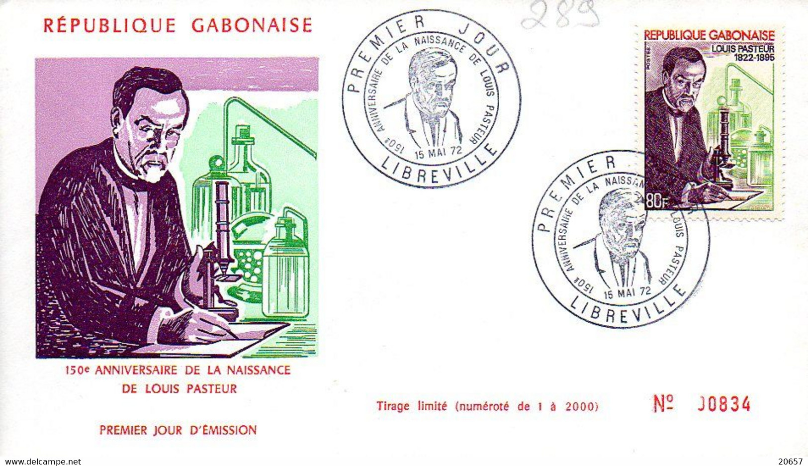 GABON 0289 Fdc Louis Pasteur, Vaccin Contre La Rage, Microscope, Médecine, Santé - Louis Pasteur